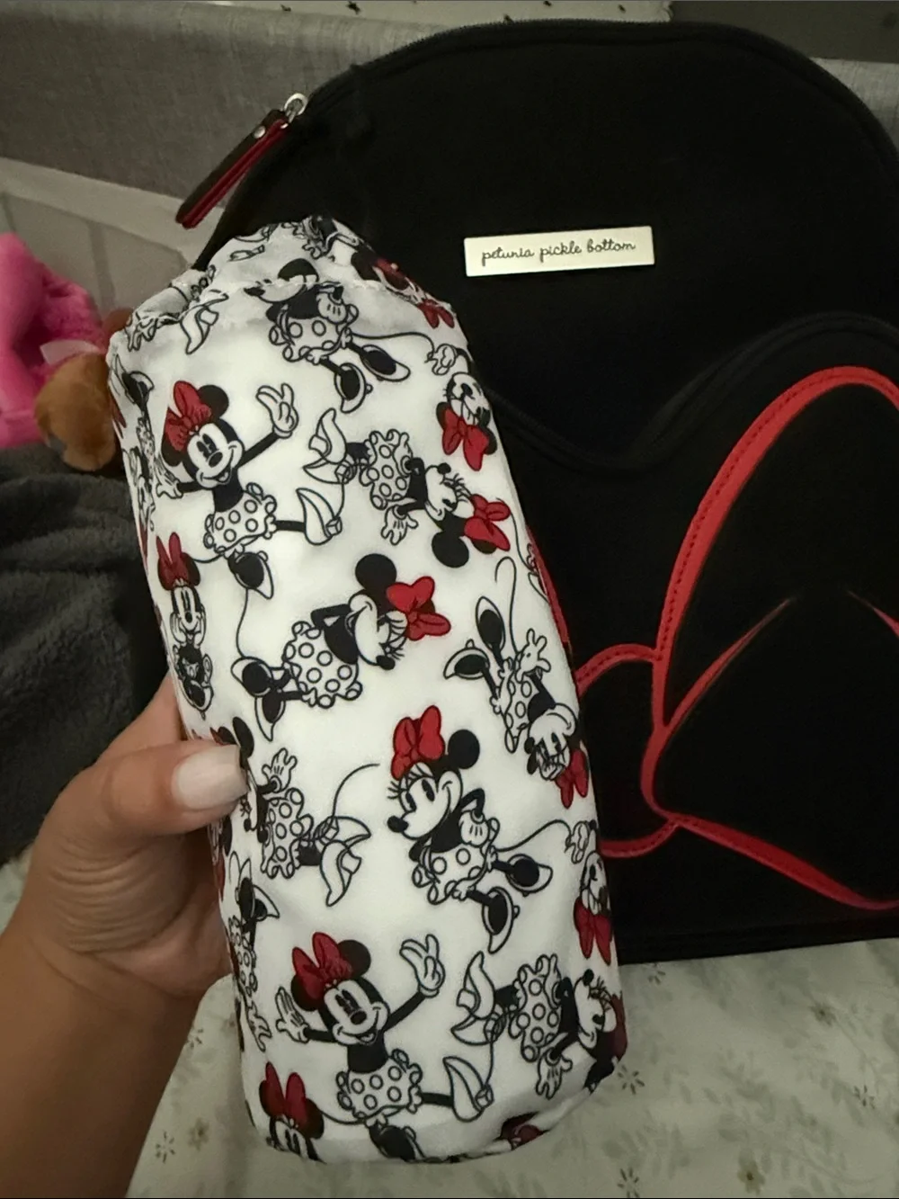 Petunia Pickle Bottom Black Backpack with Red Bow Accents